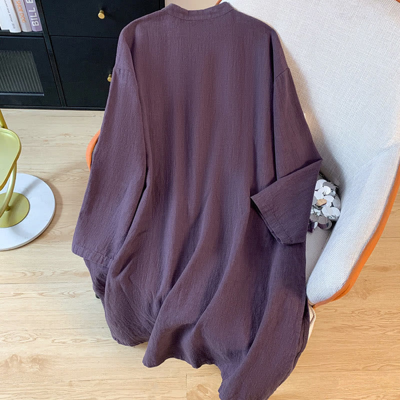 Buddha Stonesカジュアル レディース 無地 カエルボタン スタンドカラー 長袖シャツ - image 1