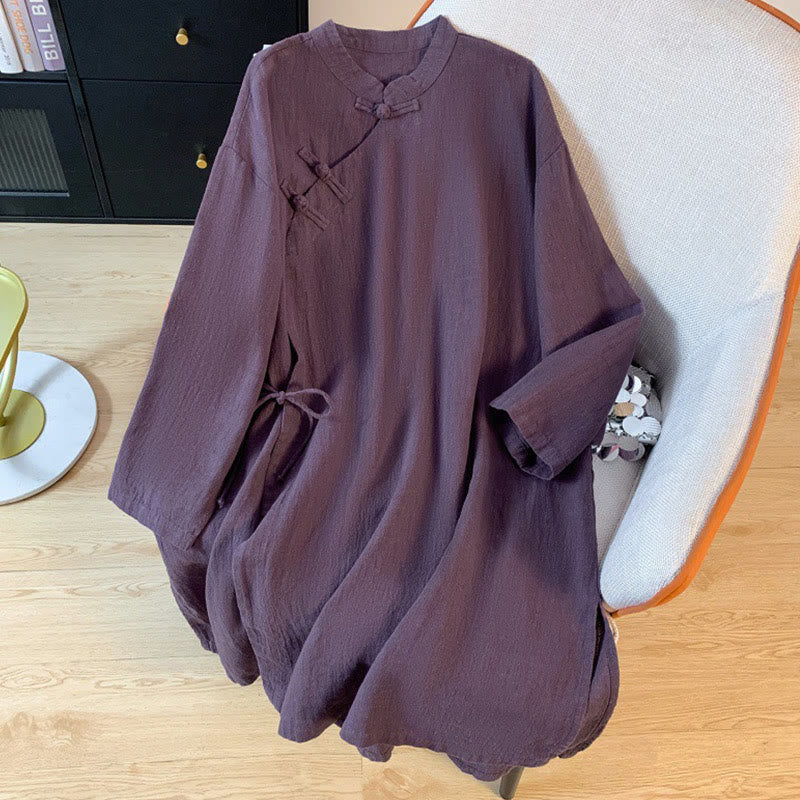 Buddha Stonesカジュアル レディース 無地 カエルボタン スタンドカラー 長袖シャツ - 紫 - US8-10，UK/AU12-14，EU40-42 (2XL) - image 0