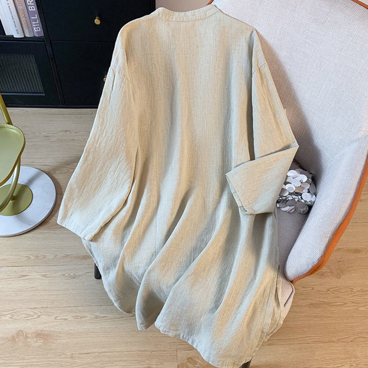 Buddha Stonesカジュアル レディース 無地 フロッグボタン スタンドカラーデザイン 長袖 コットンリネン シャツ - image 12