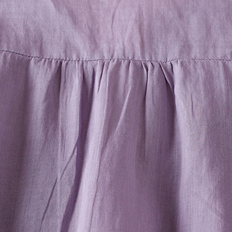 Buddha Stonesカジュアル 刺繍 植物 レディース Vネックデザイン 半袖 コットン混紡シャツ - image 3