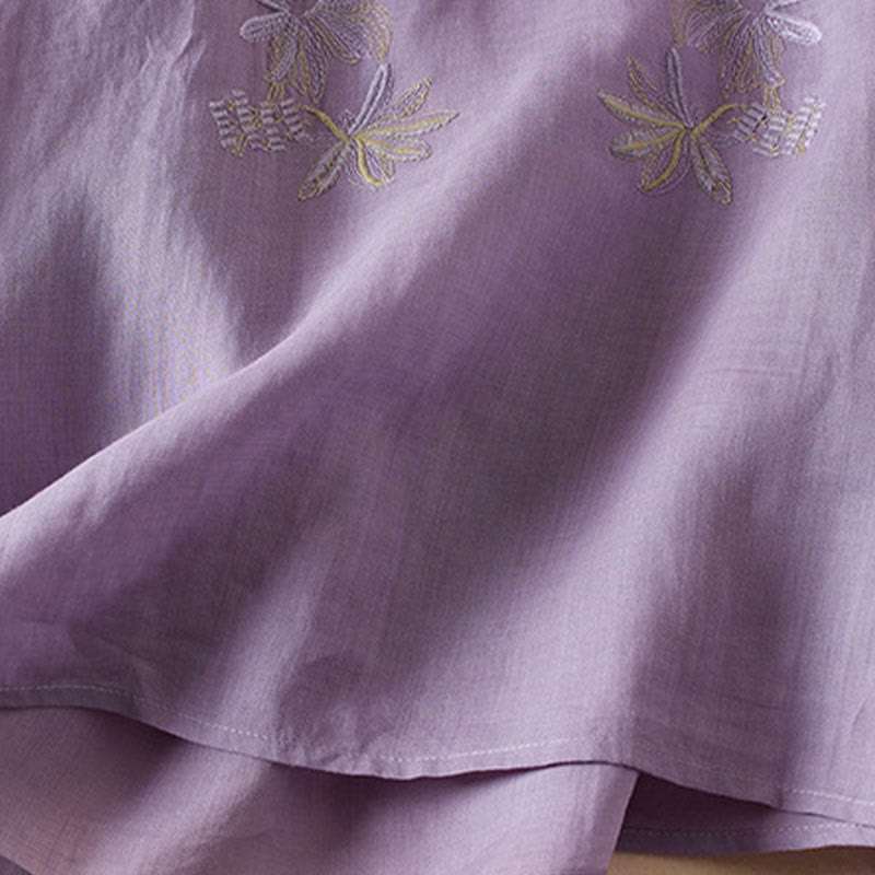 Buddha Stonesカジュアル 刺繍 植物 レディース Vネックデザイン 半袖 コットン混紡シャツ - image 6