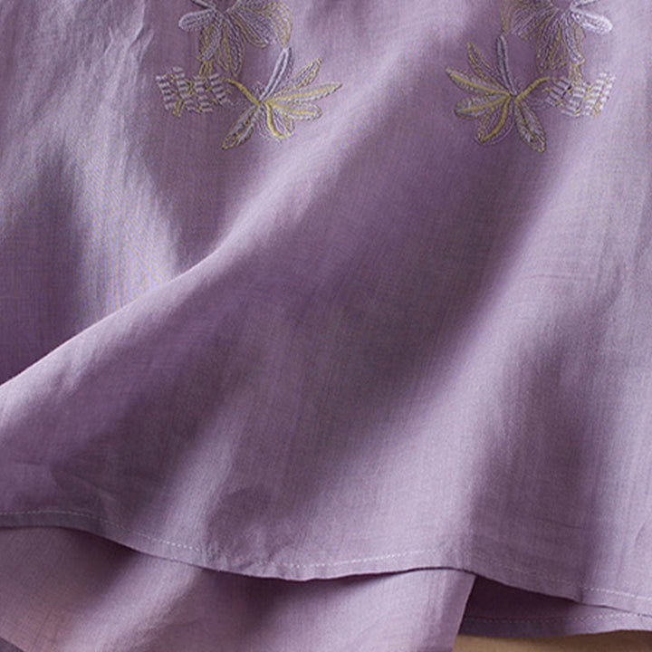 Buddha Stonesカジュアル 刺繍 植物 レディース Vネックデザイン 半袖 コットン混紡シャツ - image 6