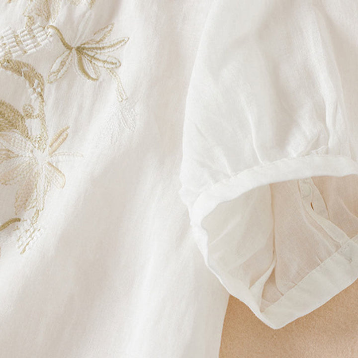 Buddha Stonesカジュアル 刺繍 植物 レディース Vネックデザイン 半袖 コットン混紡シャツ - image 13