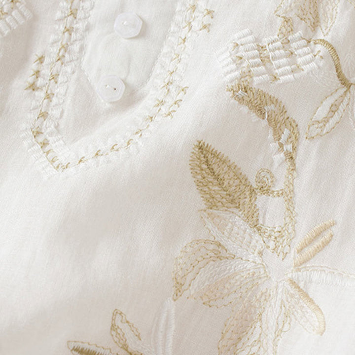 Buddha Stonesカジュアル 刺繍 植物 レディース Vネックデザイン 半袖 コットン混紡シャツ - image 11