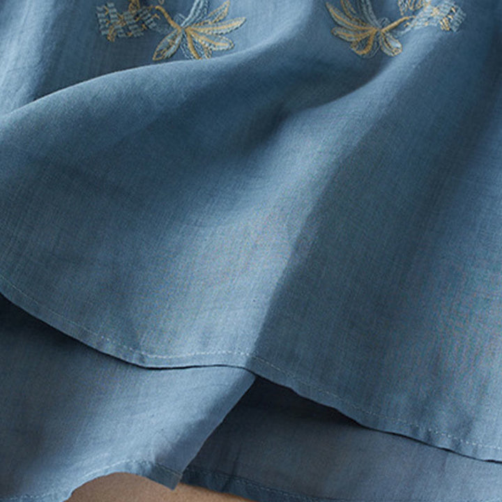 Buddha Stonesカジュアル 刺繍 植物 レディース Vネックデザイン 半袖 コットン混紡シャツ - image 18