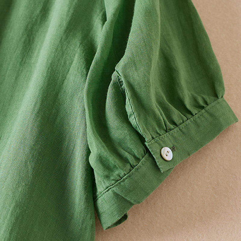 Buddha Stonesカジュアル 刺繍 植物 レディース Vネックデザイン 半袖 コットン混紡シャツ - image 25