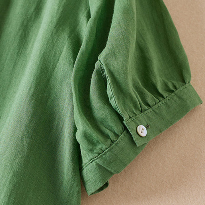 Buddha Stonesカジュアル 刺繍 植物 レディース Vネックデザイン 半袖 コットン混紡シャツ - image 25