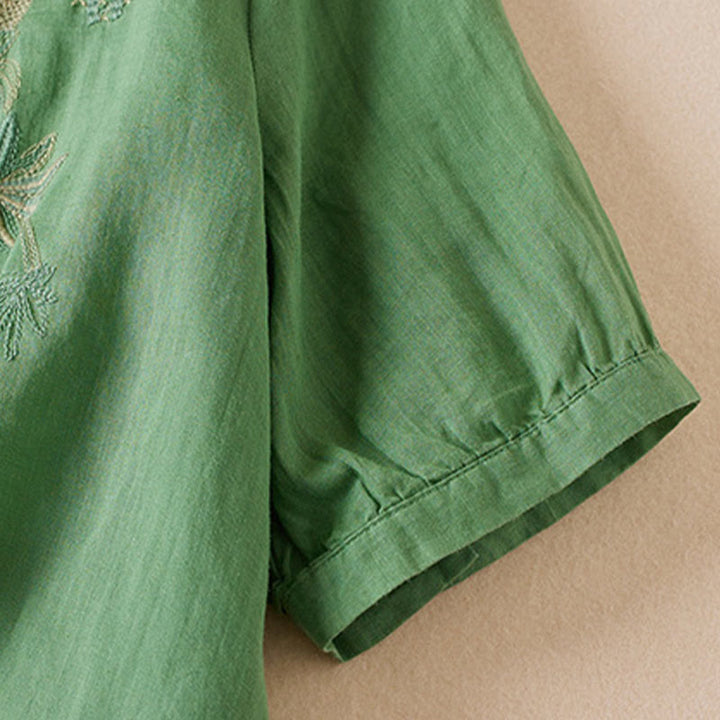 Buddha Stonesカジュアル 刺繍 植物 レディース Vネックデザイン 半袖 コットン混紡シャツ - image 27