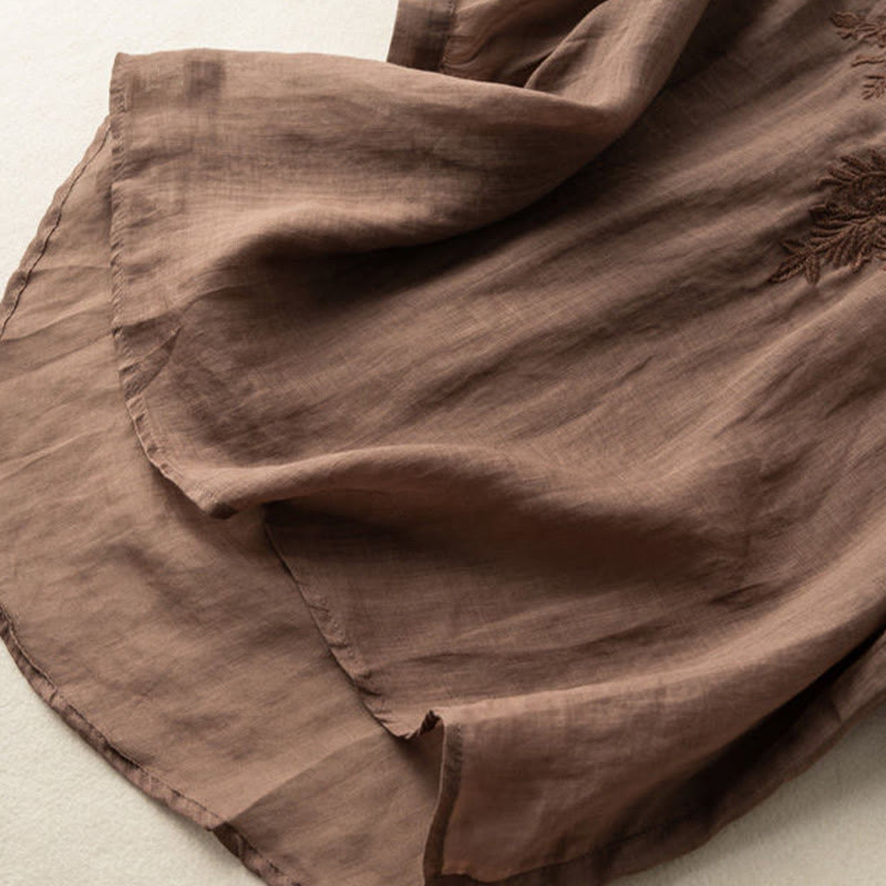 Buddha Stonesカジュアル 刺繍 花柄 レディース Vネックデザイン 半袖 コットンシャツ - image 4