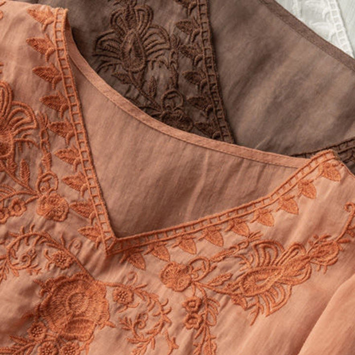 Buddha Stonesカジュアル 刺繍 花柄 レディース Vネックデザイン 半袖 コットンシャツ - image 11