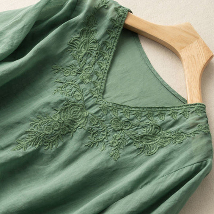 Buddha Stonesカジュアル 刺繍 花柄 レディース Vネックデザイン 半袖 コットンシャツ - image 14