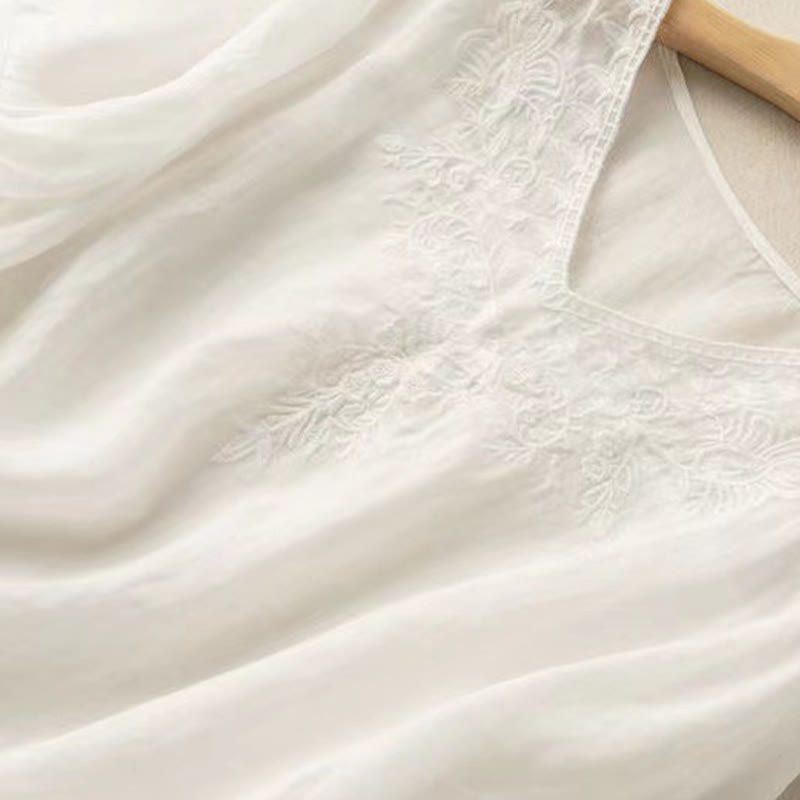 Buddha Stonesカジュアル 刺繍 花柄 レディース Vネックデザイン 半袖 コットンシャツ - image 20