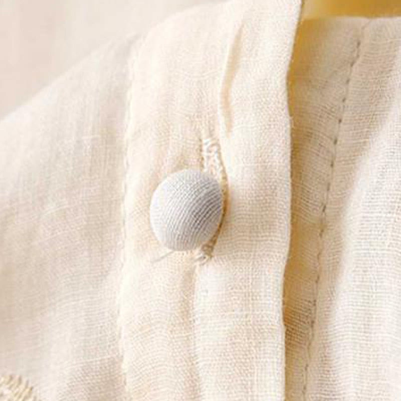 Buddha Stonesカジュアル刺繍の花びらスプライスオーガンザレディースクルーネックデザイン半袖コットンカーディガンシャツ - image 7