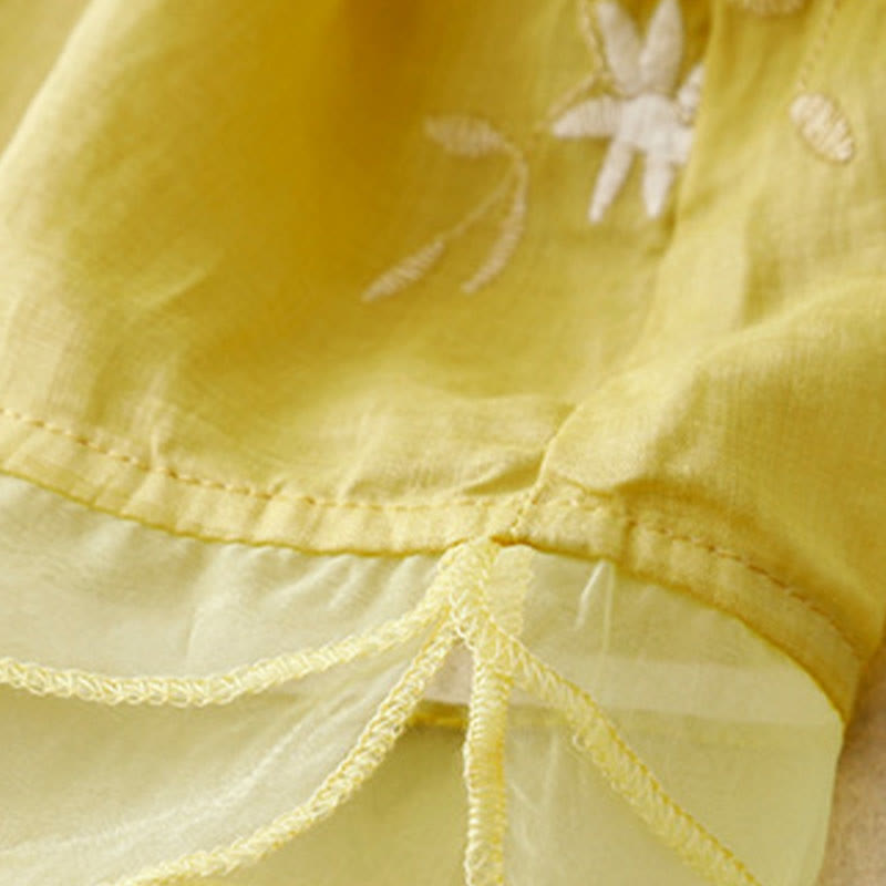 Buddha Stonesカジュアル刺繍の花びらスプライスオーガンザレディースクルーネックデザイン半袖コットンカーディガンシャツ - image 10