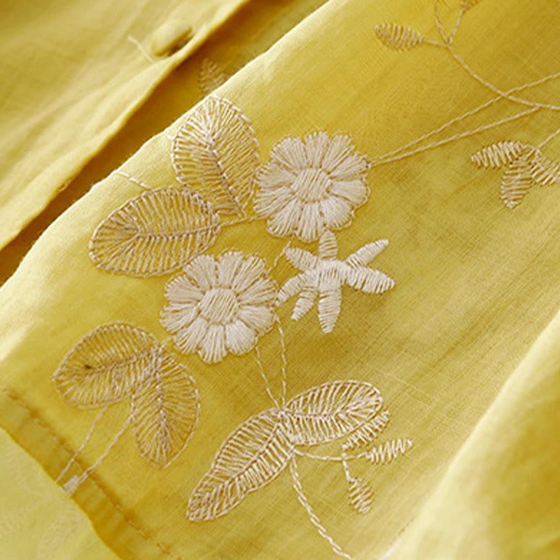 Buddha Stonesカジュアル刺繍の花びらスプライスオーガンザレディースクルーネックデザイン半袖コットンカーディガンシャツ - image 13