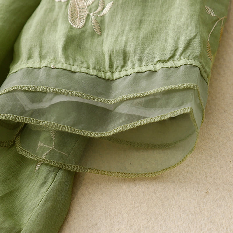 Buddha Stonesカジュアル刺繍の花びらスプライスオーガンザレディースクルーネックデザイン半袖コットンカーディガンシャツ - image 19