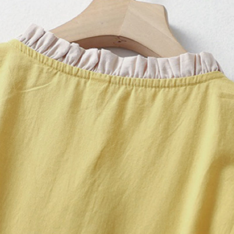 Buddha Stonesカジュアル 無地 フロッグボタン レディース フリルカラーデザイン 半袖 コットンリネンシャツ - image 3