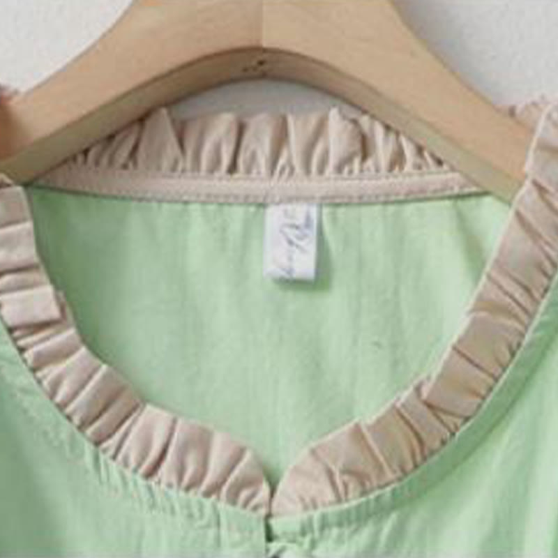 Buddha Stonesカジュアル 無地 フロッグボタン レディース フリルカラーデザイン 半袖 コットンリネンシャツ - image 16