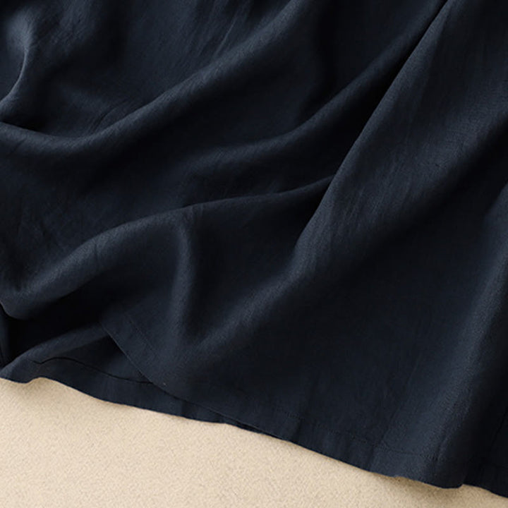 Buddha Stonesカジュアル 無地 クルーネック レースアップ 半袖 コットンリネン ミディドレス ポケット付き - image 5