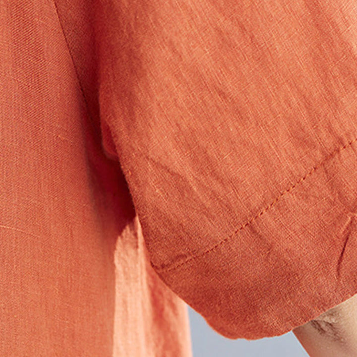 Buddha Stonesカジュアル ルーズ 無地 コットン リネン クルーネック ハーフスリーブ デザイン ミディドレス ポケット付き - image 21