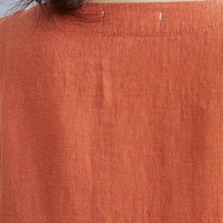 Buddha Stonesカジュアル ルーズ 無地 コットン リネン クルーネック ハーフスリーブ デザイン ミディドレス ポケット付き - image 19