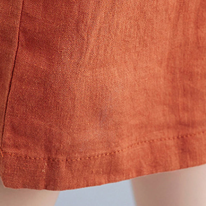 Buddha Stonesカジュアル ルーズ 無地 コットン リネン クルーネック ハーフスリーブ デザイン ミディドレス ポケット付き - image 22