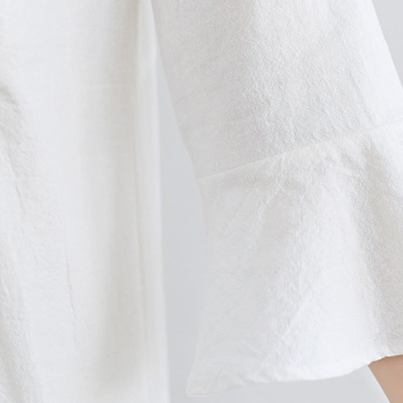 Buddha Stonesカジュアル刺繍フラワー柄 Vネック 七分袖デザイン コットンリネン ミディドレス - image 8