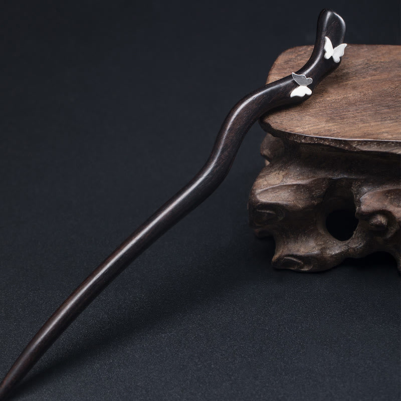 Buddha Stones925 スターリングシルバー クラシック中国風 黒檀 バタフライ リラックス ヘアピン - image 1