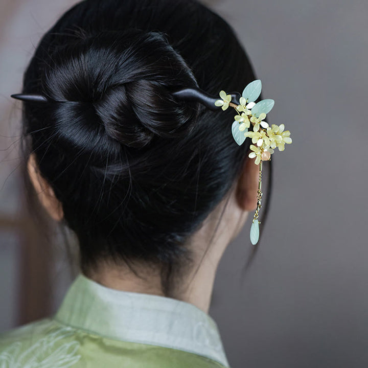Buddha Stones天然黒檀 キンモクセイ タッセル バランス ヘアピン