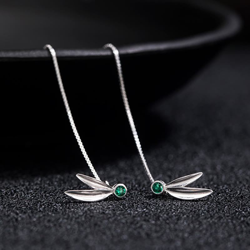 Buddha Stones925スターリングシルバー ジルコンパール 竹の葉の保護ドロップイヤリング - image 4