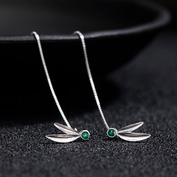 Buddha Stones925スターリングシルバー ジルコンパール 竹の葉の保護ドロップイヤリング - image 4