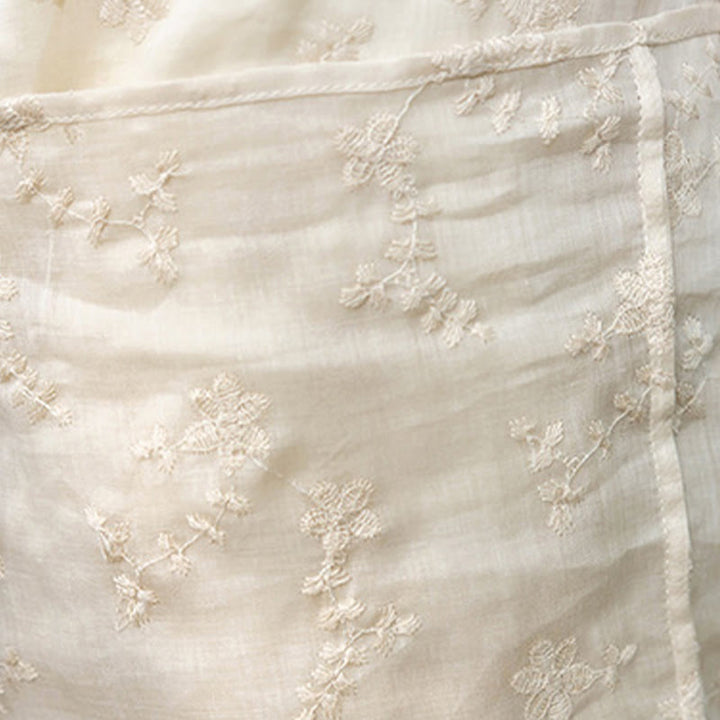 Buddha Stonesカジュアル刺繍入り斜め襟スタンドカラー半袖デザインラミーミディド​​レス（ポケット付き） - image 8