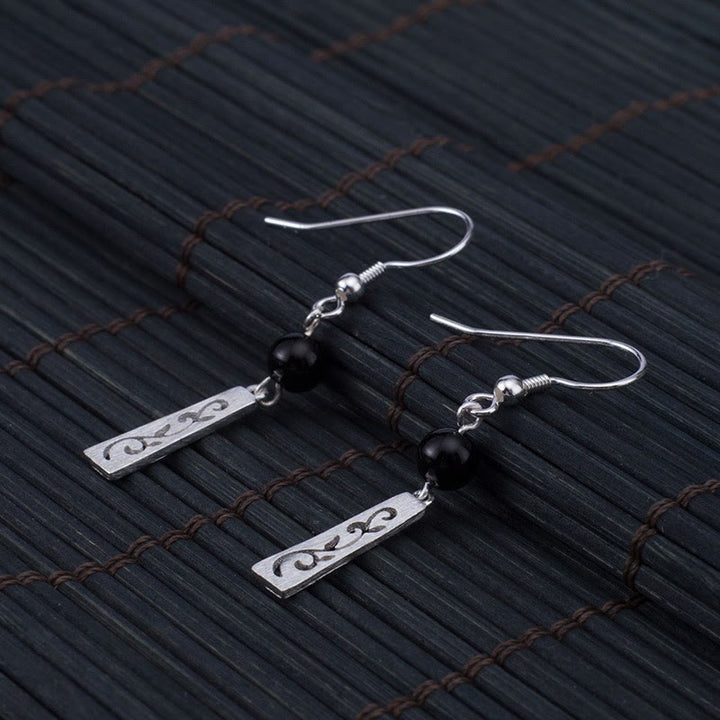 Buddha Stones925スターリングシルバー ブラックオニキス 中空つるプロテクションドロップイヤリング - image 4