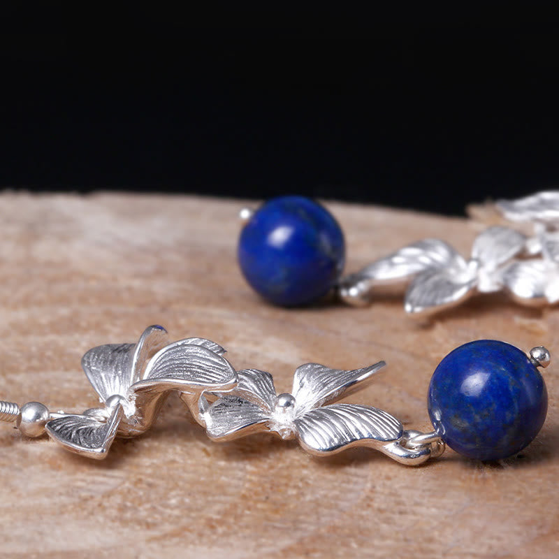 Buddha Stones925スターリングシルバー ラズライト エスニックスタイル フラワー ポジティブドロップイヤリング - image 5