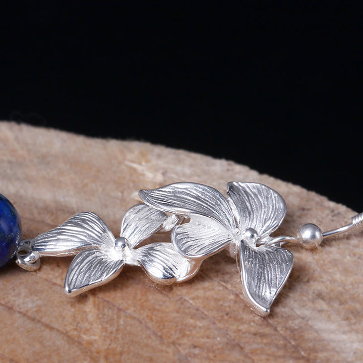 Buddha Stones925スターリングシルバー ラズライト エスニックスタイル フラワー ポジティブドロップイヤリング - image 4