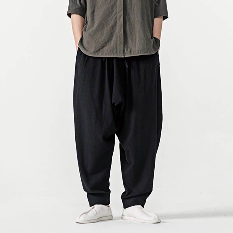 Buddha Stones春 無地 ドローストリング メンズ ハーレムパンツ ポケット付き - image 9