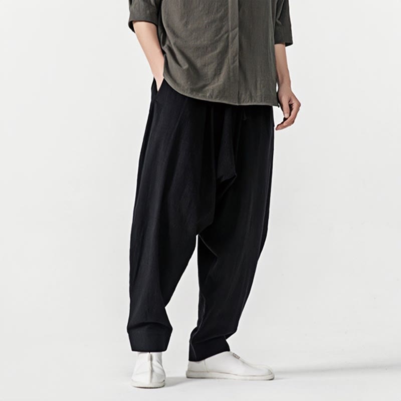Buddha Stones春 無地 ドローストリング メンズ ハーレムパンツ ポケット付き - image 16