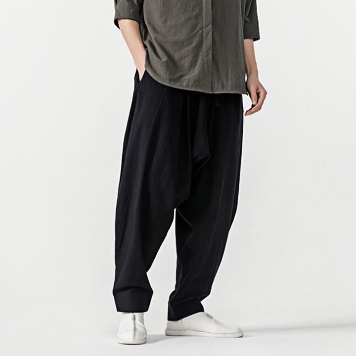 Buddha Stones春 無地 ドローストリング メンズ ハーレムパンツ ポケット付き - image 16