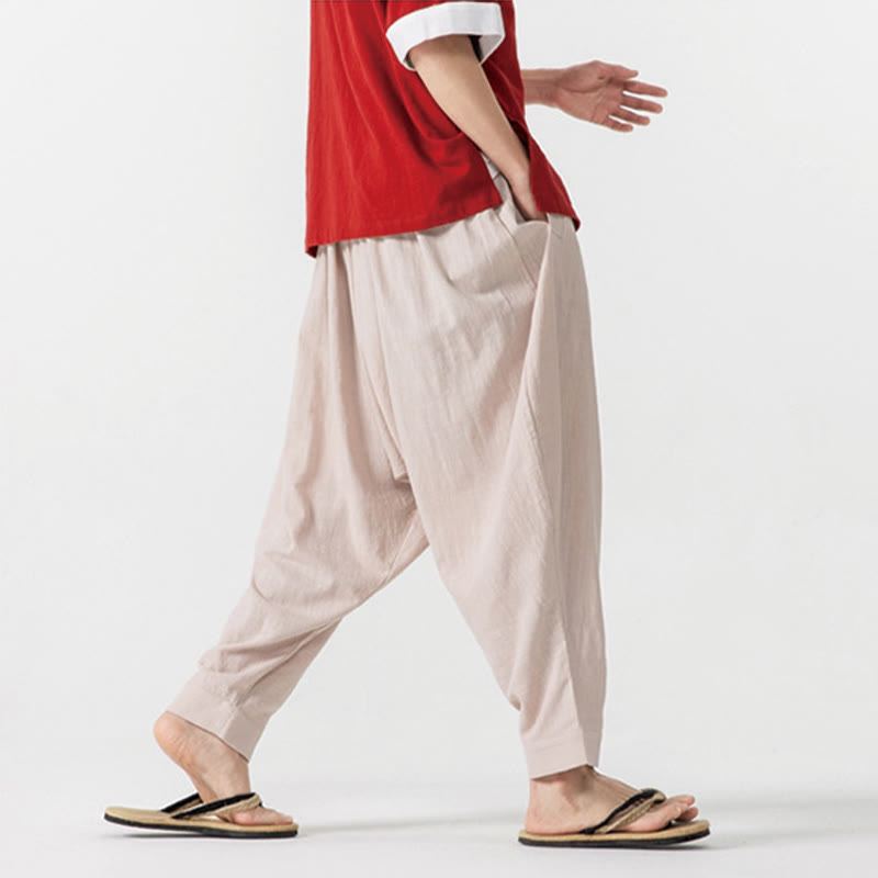 Buddha Stones春 無地 ドローストリング メンズ ハーレムパンツ ポケット付き - image 23