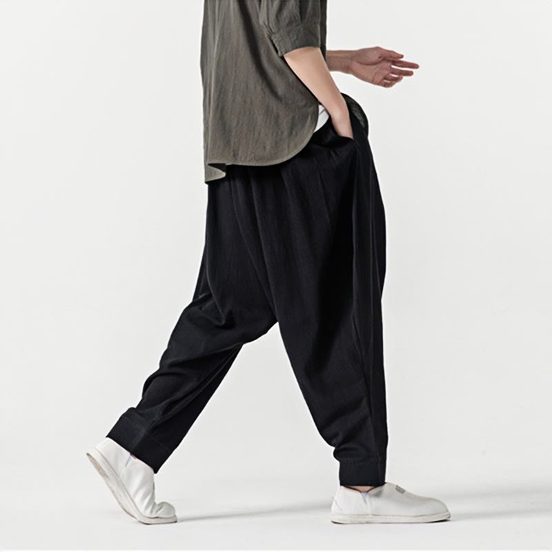 Buddha Stones春 無地 ドローストリング メンズ ハーレムパンツ ポケット付き - image 13