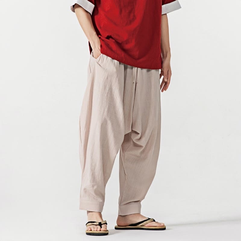 Buddha Stones春 無地 ドローストリング メンズ ハーレムパンツ ポケット付き - image 26