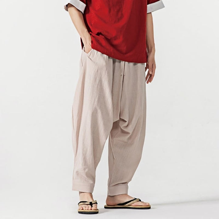 Buddha Stones春 無地 ドローストリング メンズ ハーレムパンツ ポケット付き - image 26
