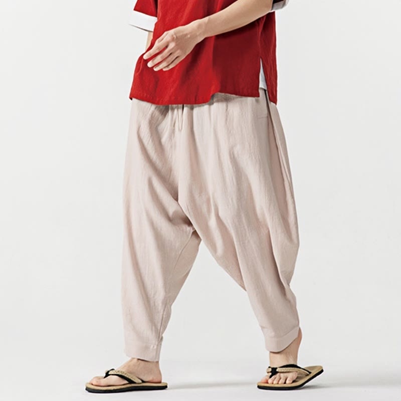 Buddha Stones春 無地 ドローストリング メンズ ハーレムパンツ ポケット付き - image 21