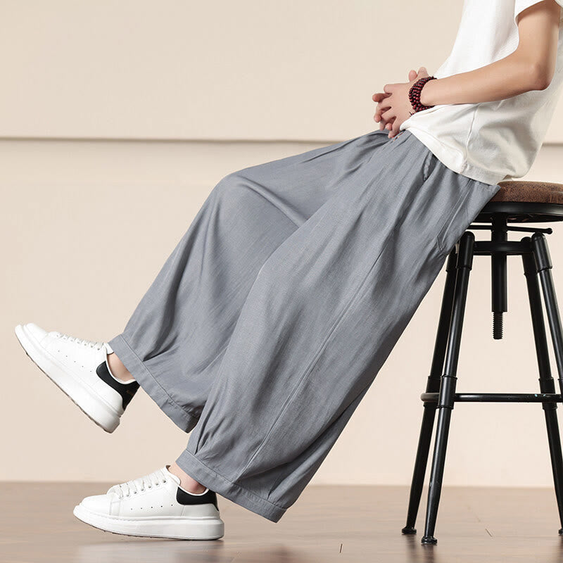 Buddha Stones春 ソリッドカラー ドローストリング メンズ ワイドレッグパンツ ポケット付き - グレー - US/UK/AU46、 EU56 (5XL) - image 8