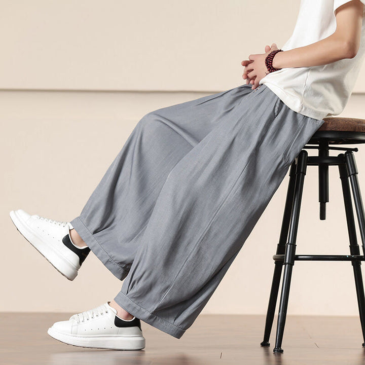 Buddha Stones春 ソリッドカラー ドローストリング メンズ ワイドレッグパンツ ポケット付き - グレー - US/UK/AU46、 EU56 (5XL) - image 8