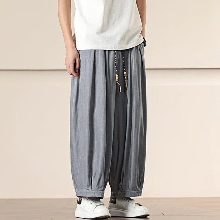 Buddha Stones春 ソリッドカラー ドローストリング メンズ ワイドレッグパンツ ポケット付き - image 11