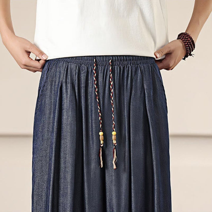 Buddha Stones春 ソリッドカラー ドローストリング メンズ ワイドレッグパンツ ポケット付き - image 39