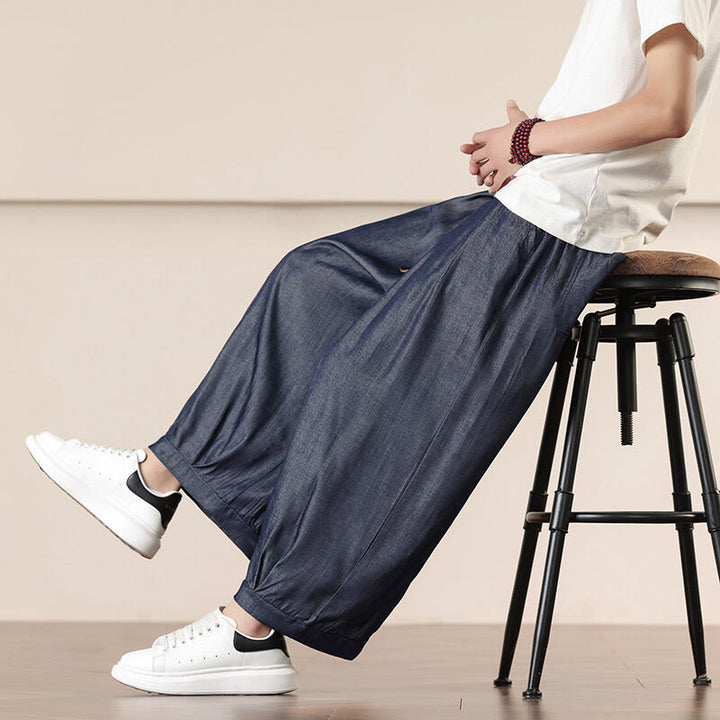 Buddha Stones春 ソリッドカラー ドローストリング メンズ ワイドレッグパンツ ポケット付き - 海軍 - US/UK/AU46、 EU56 (5XL) - image 32