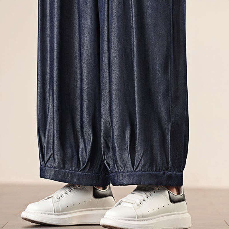 Buddha Stones春 ソリッドカラー ドローストリング メンズ ワイドレッグパンツ ポケット付き - image 42