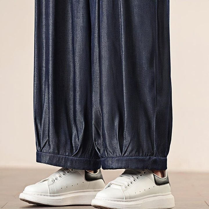 Buddha Stones春 ソリッドカラー ドローストリング メンズ ワイドレッグパンツ ポケット付き - image 42